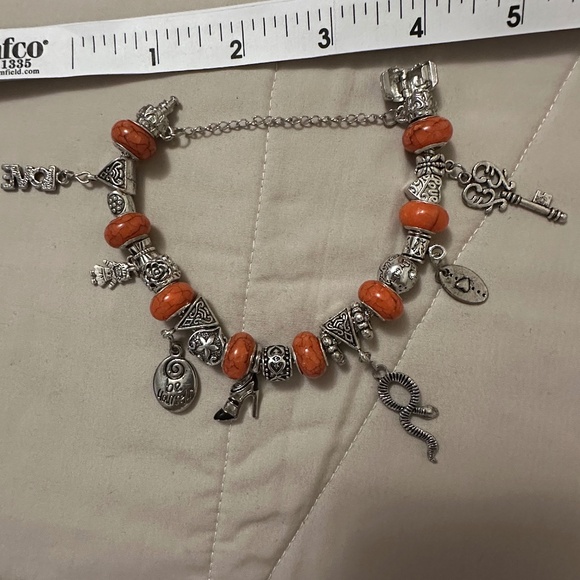 Handmade – NWOT – 925 SS plated charm bracelet. Orange beads. Relationship Charm - Picture 11 of 16